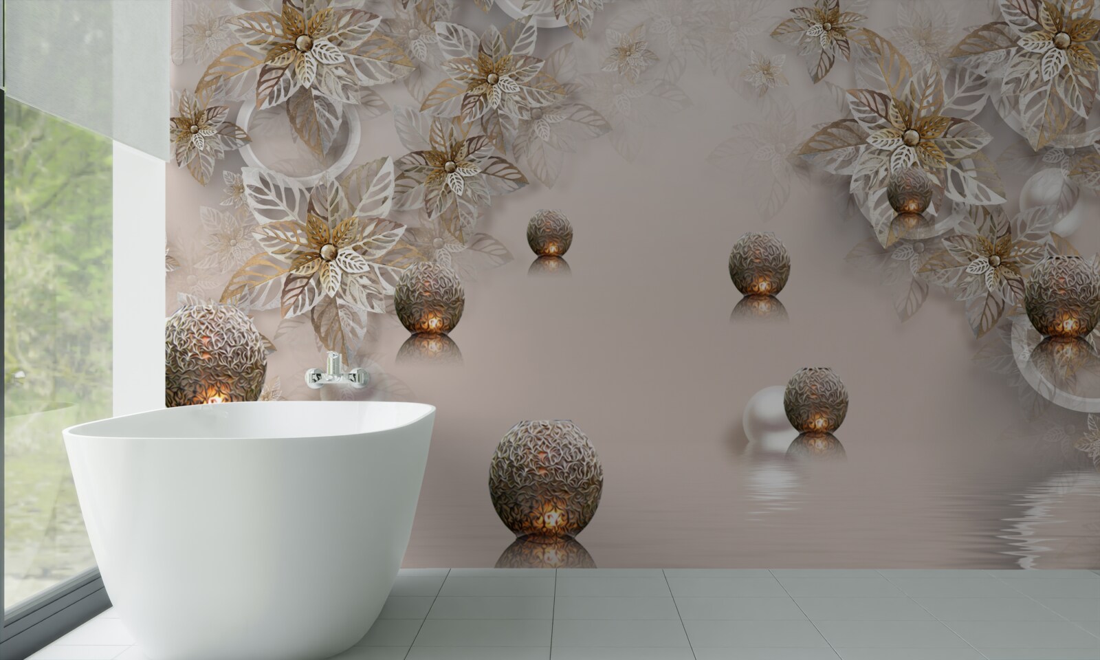 Fototapeta złote rośliny i kule z oświetleniem