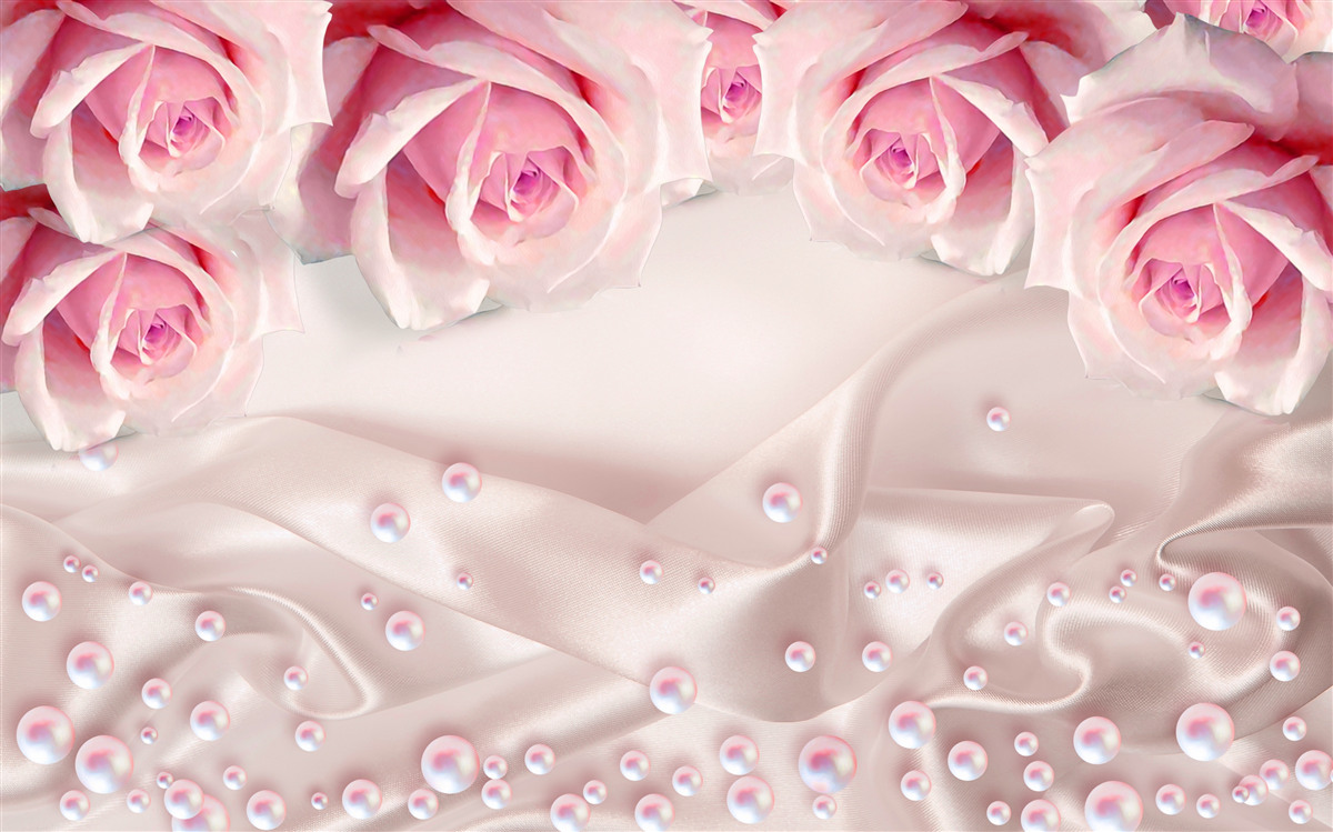 Fototapeta złożony zestaw koralików i jedwabnych różowych róż