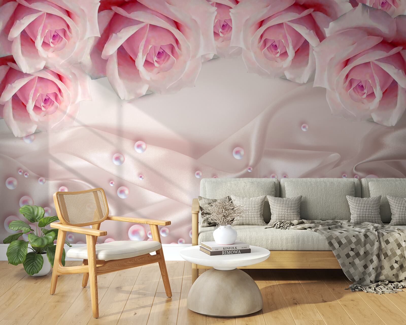 Fototapeta złożony zestaw koralików i jedwabnych różowych róż