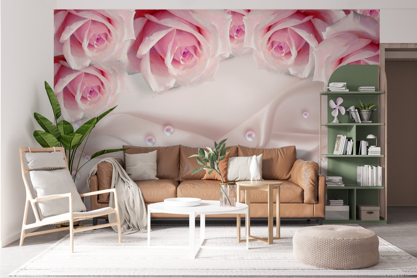 Fototapeta złożony zestaw koralików i jedwabnych różowych róż