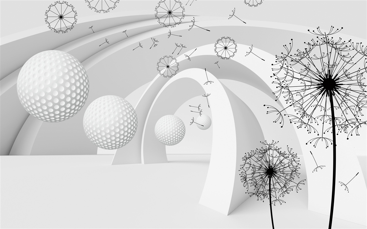 Fototapeta Łuki są śnieżnobiałe, ozdobione kwiatami mniszka lekarskiego