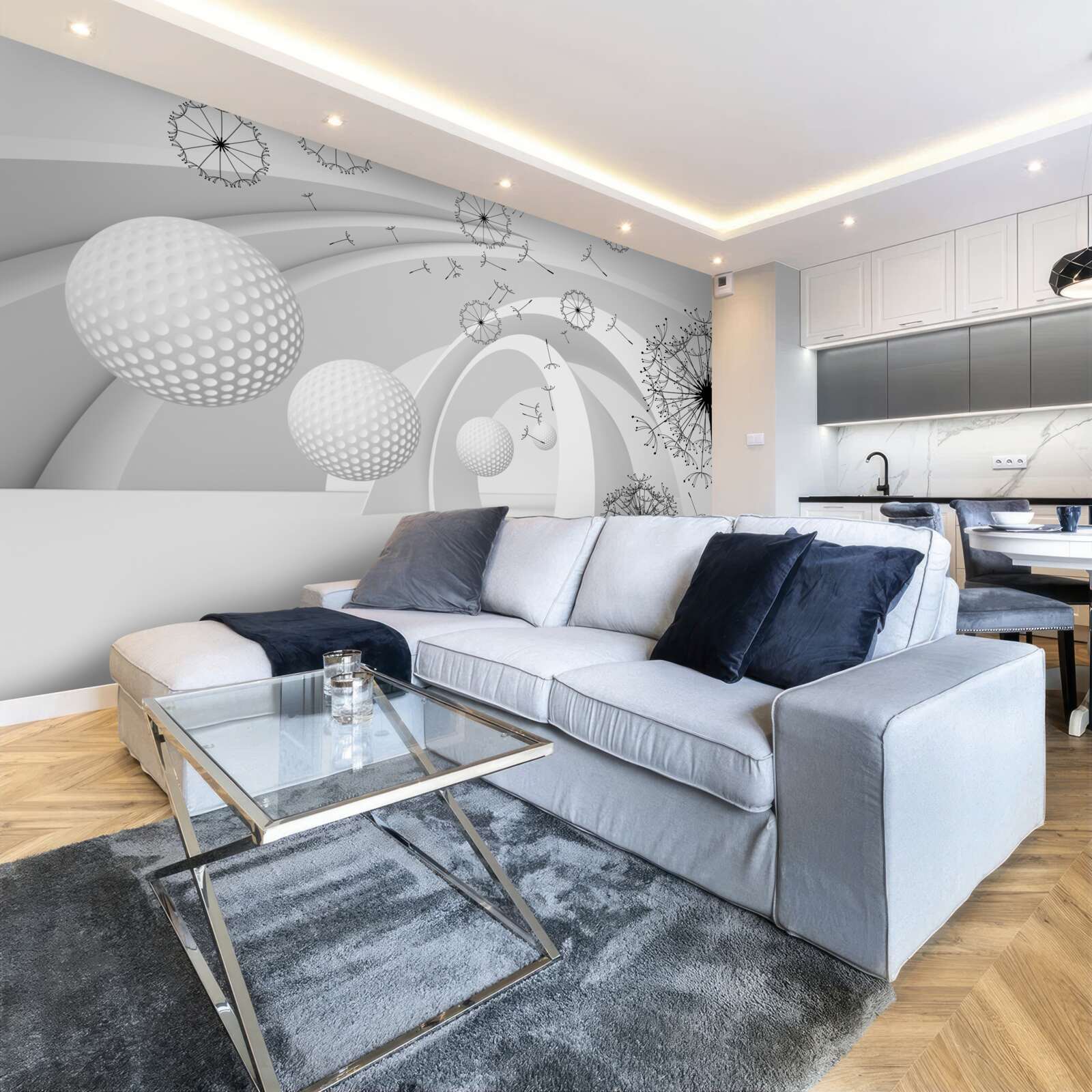 Fototapeta Łuki są śnieżnobiałe, ozdobione kwiatami mniszka lekarskiego