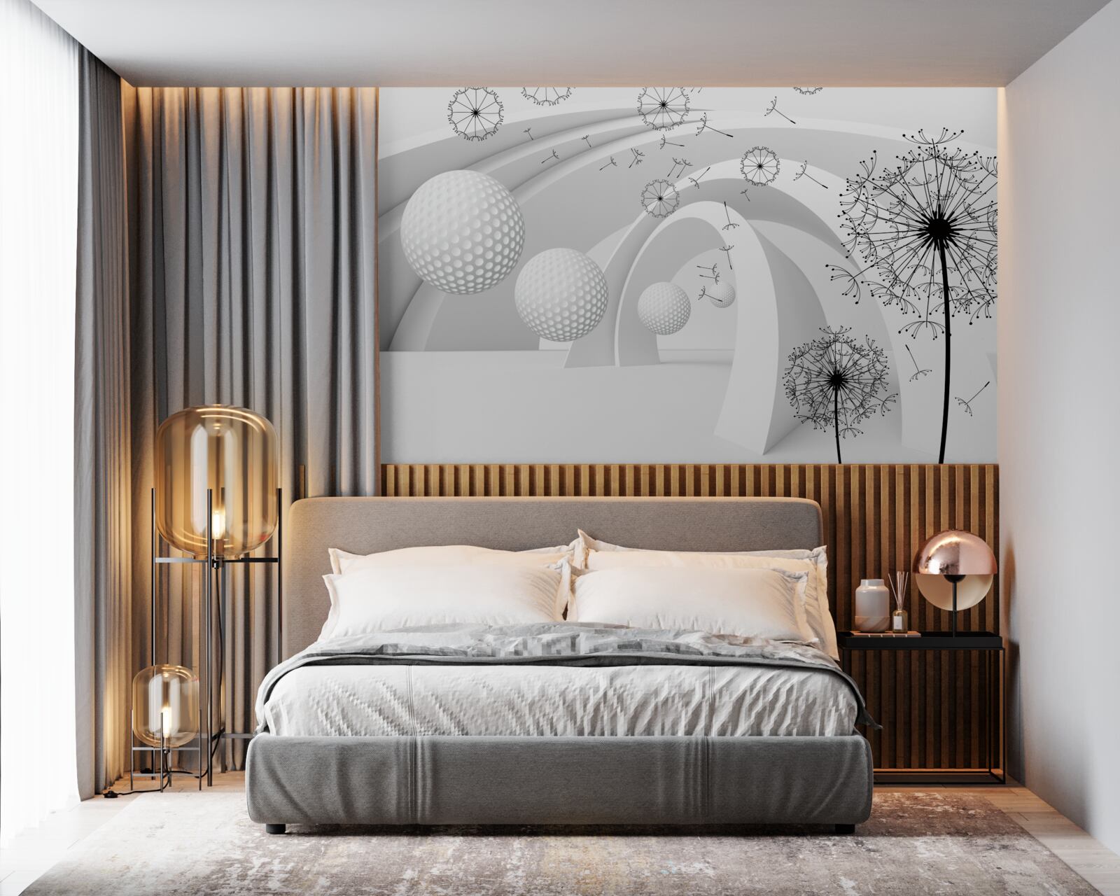 Fototapeta Łuki są śnieżnobiałe, ozdobione kwiatami mniszka lekarskiego