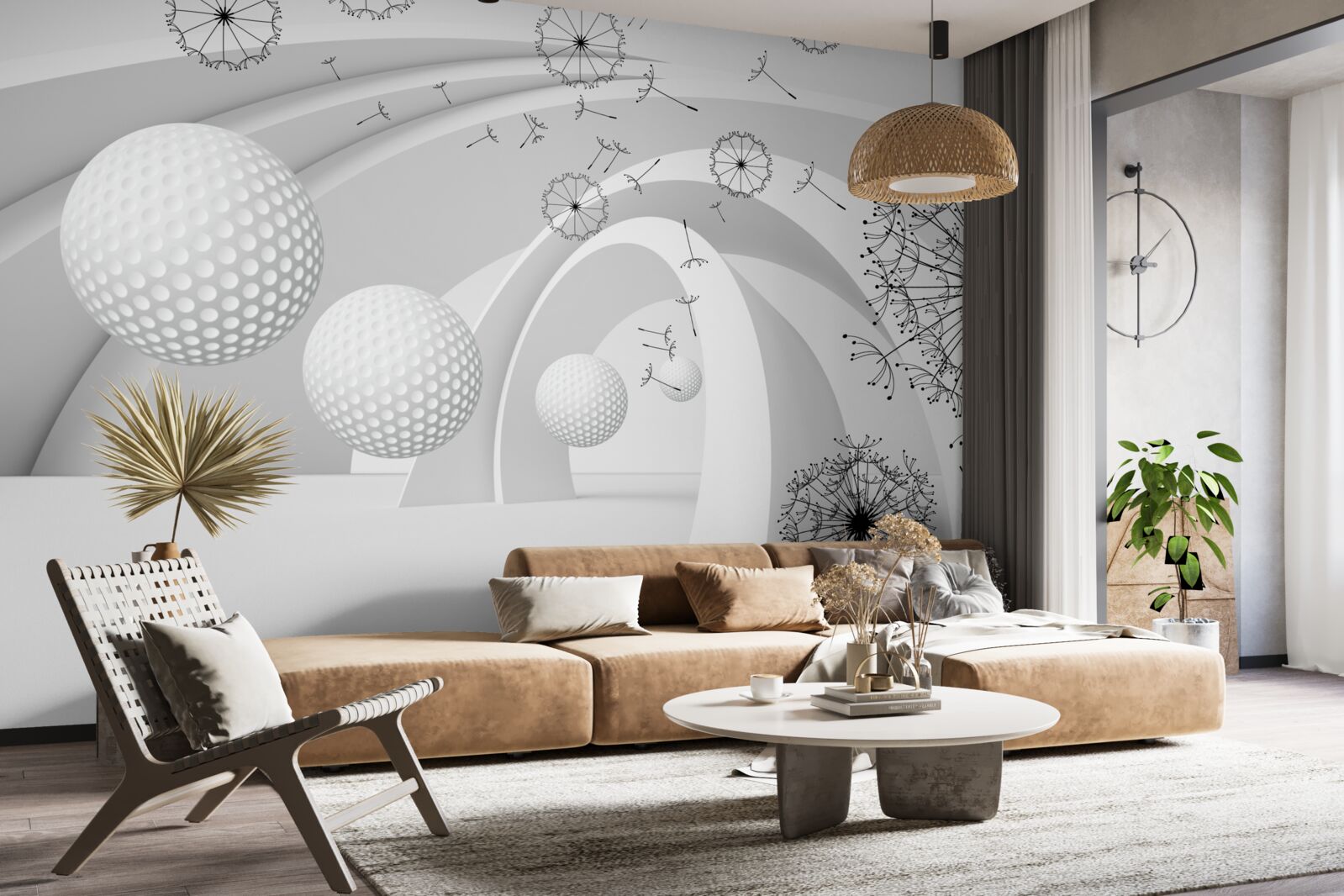 Fototapeta Łuki są śnieżnobiałe, ozdobione kwiatami mniszka lekarskiego