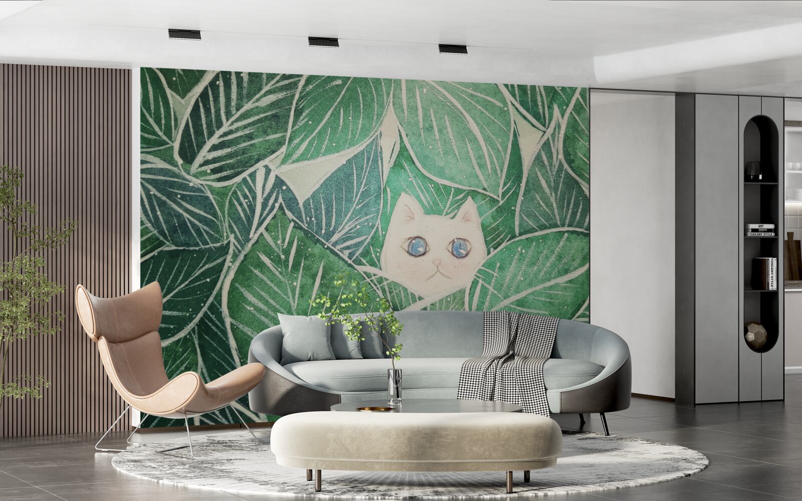 Fototapeta mały kot zgubił się wśród zielonych liści