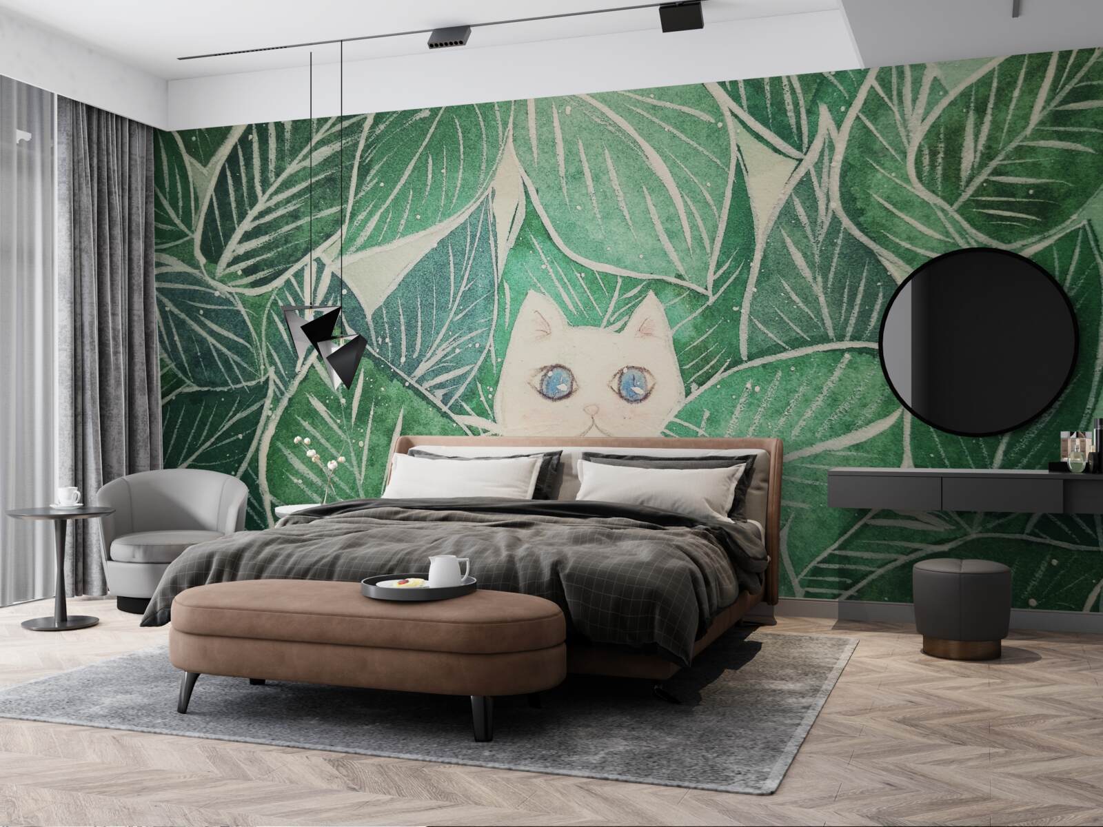 Fototapeta mały kot zgubił się wśród zielonych liści