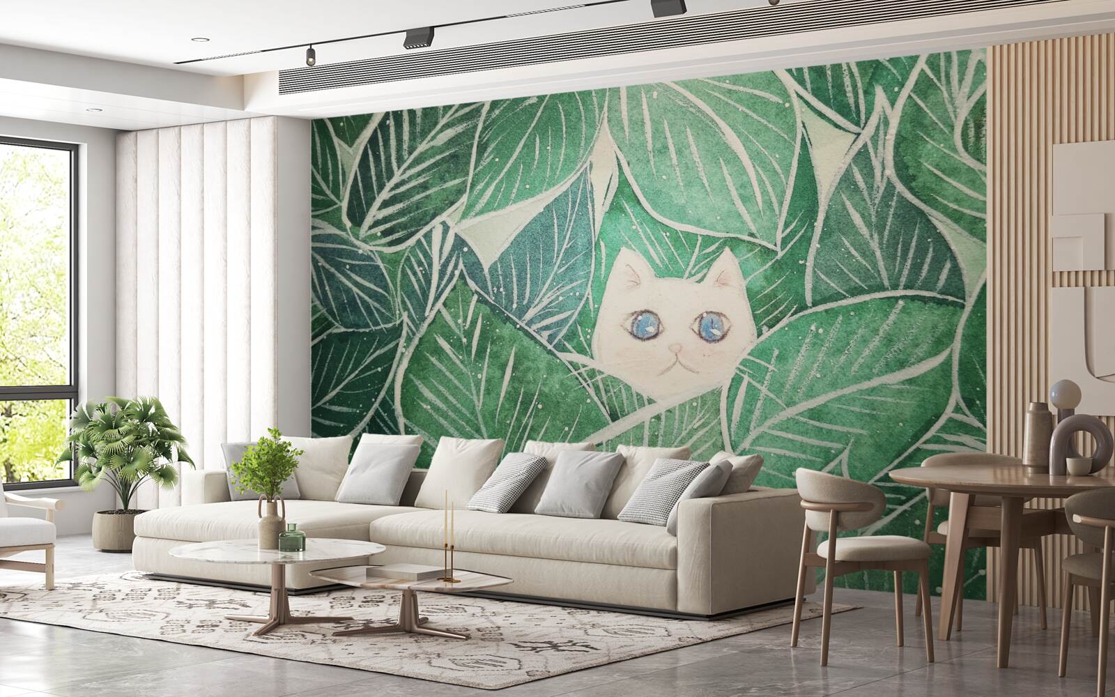 Fototapeta mały kot zgubił się wśród zielonych liści