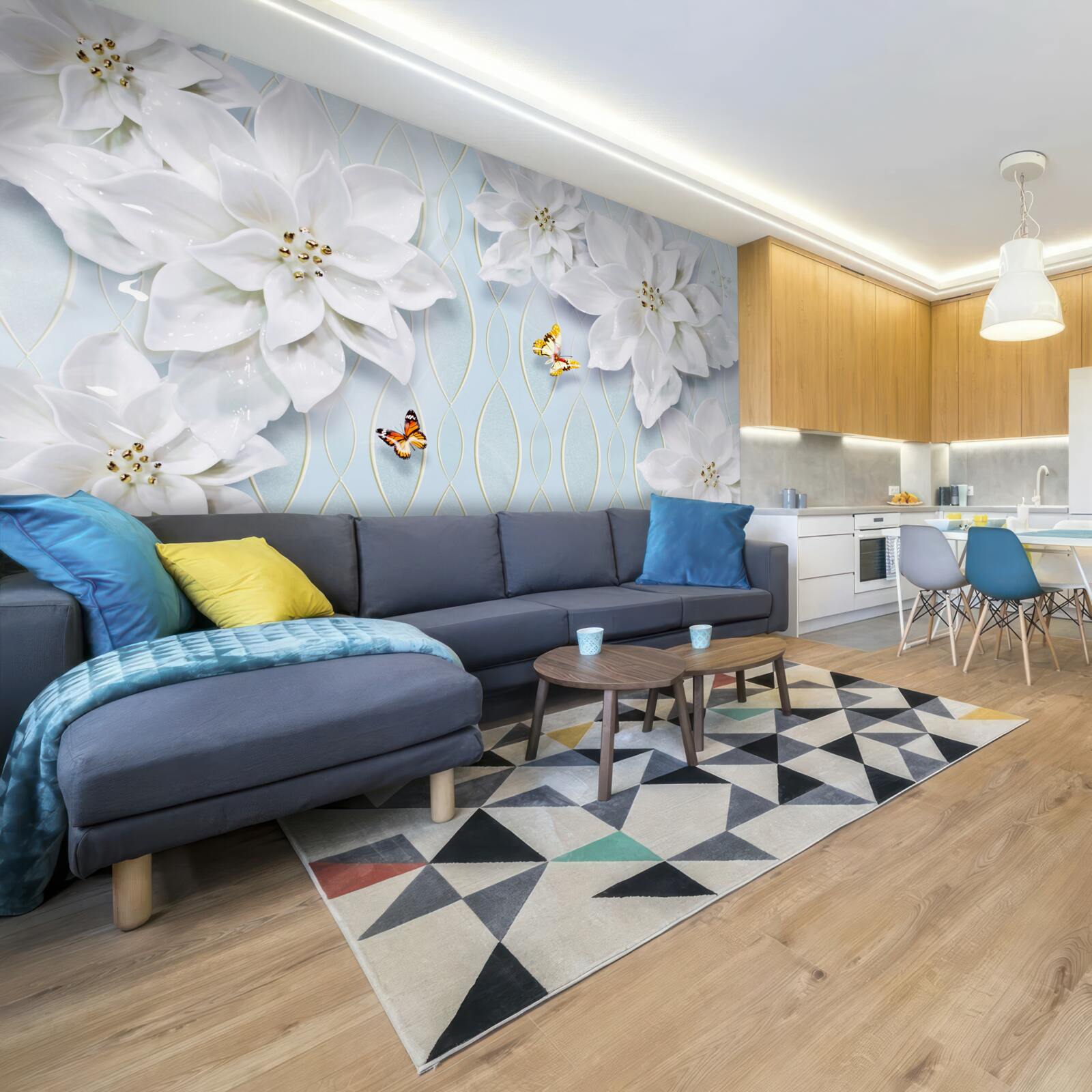 Fototapeta Śnieżnobiałe pąki i motyle