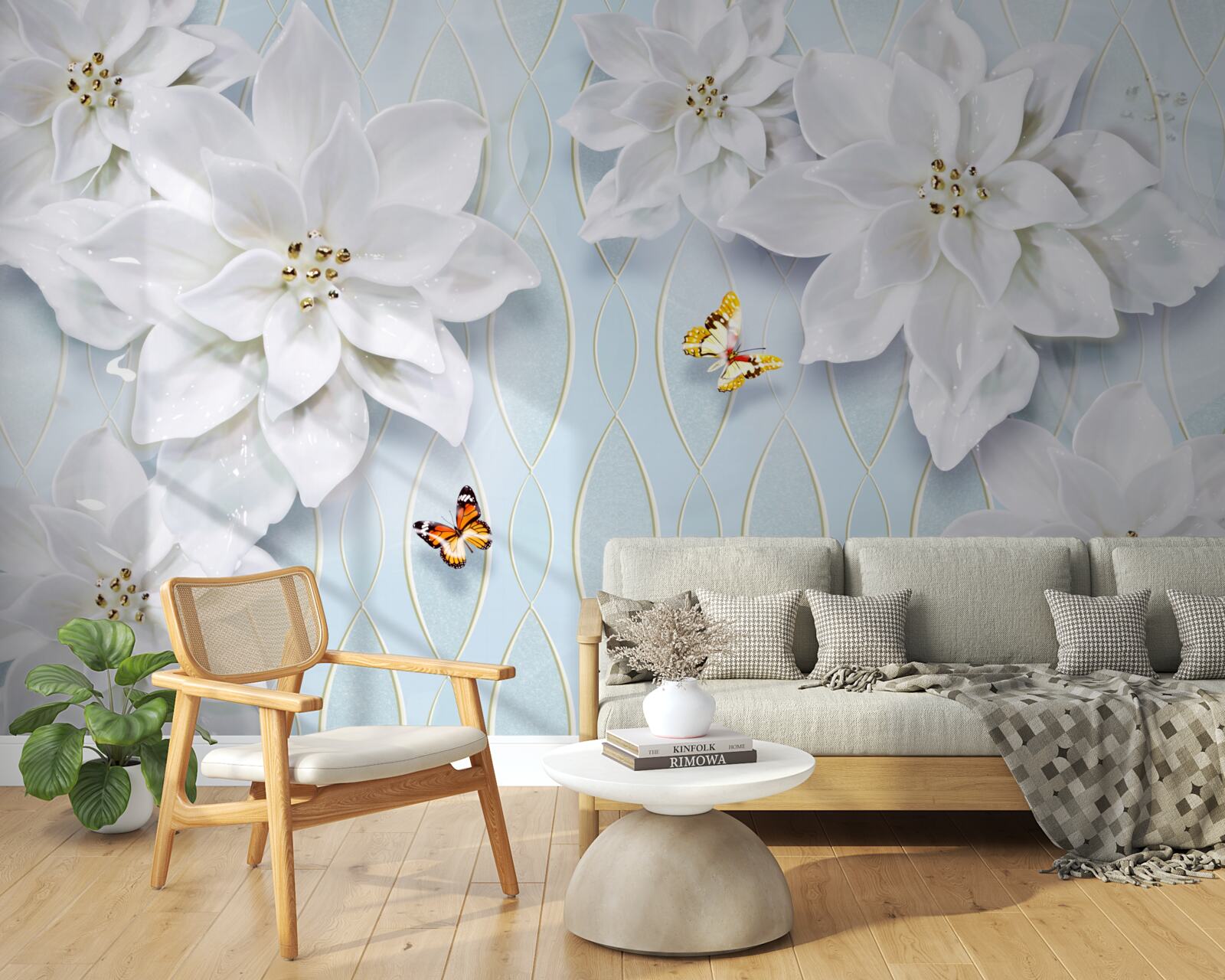 Fototapeta Śnieżnobiałe pąki i motyle