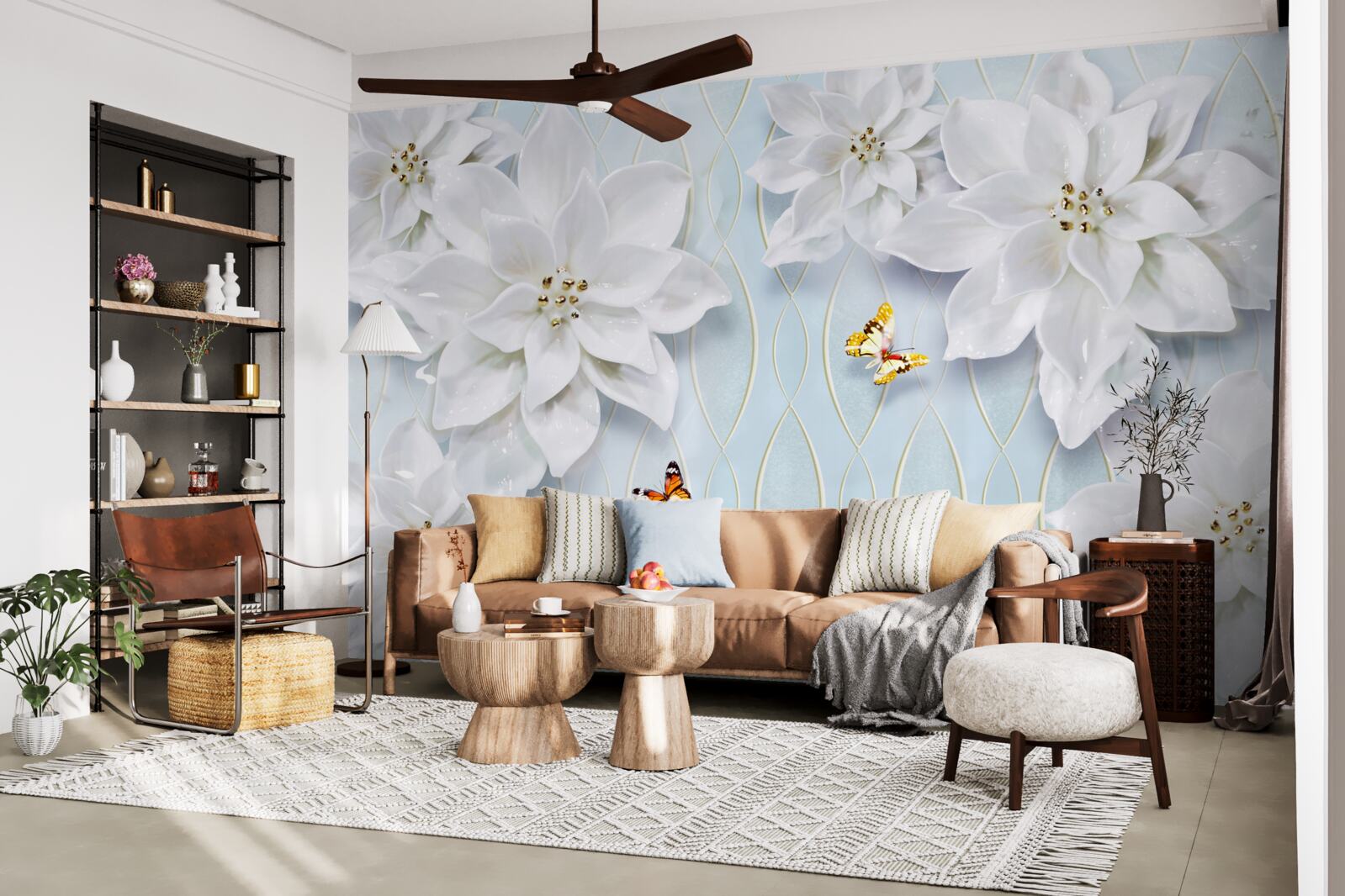 Fototapeta Śnieżnobiałe pąki i motyle