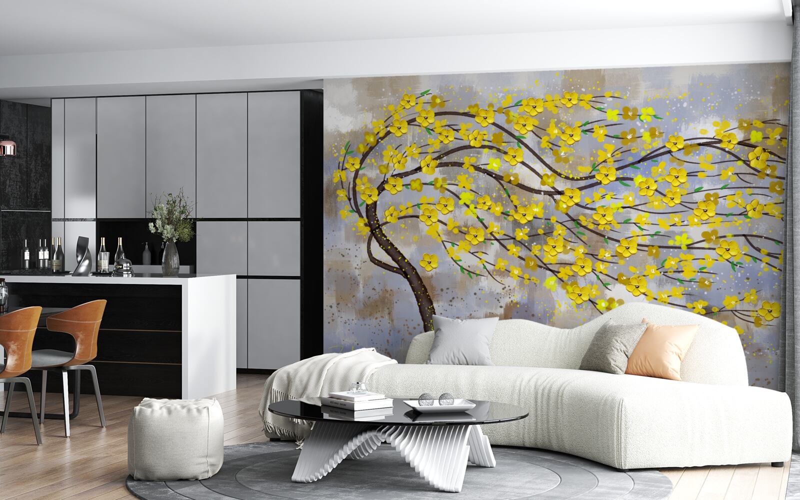 Fototapeta jesienne drzewo kołysze się w podmuchach wiatru