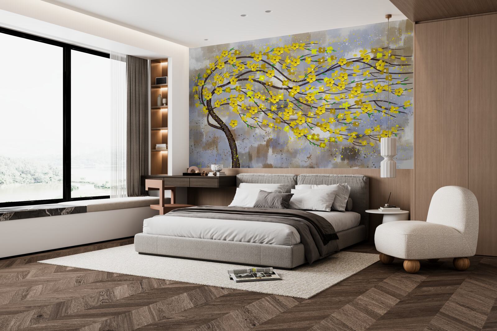 Fototapeta jesienne drzewo kołysze się w podmuchach wiatru