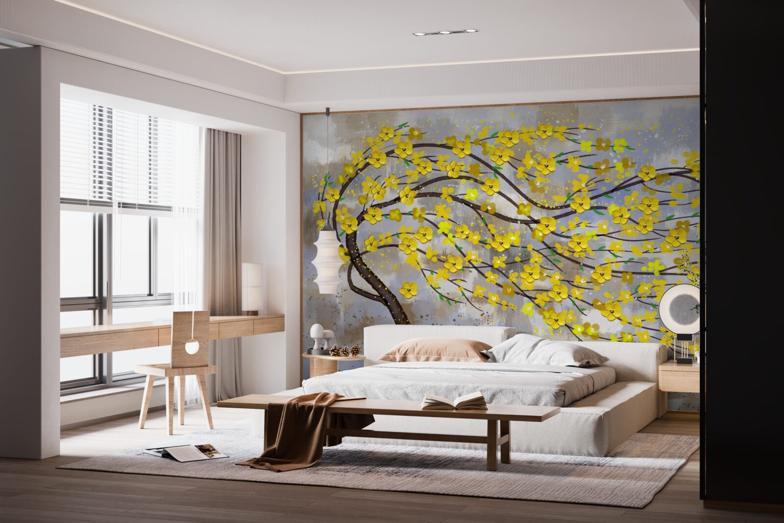 Fototapeta jesienne drzewo kołysze się w podmuchach wiatru