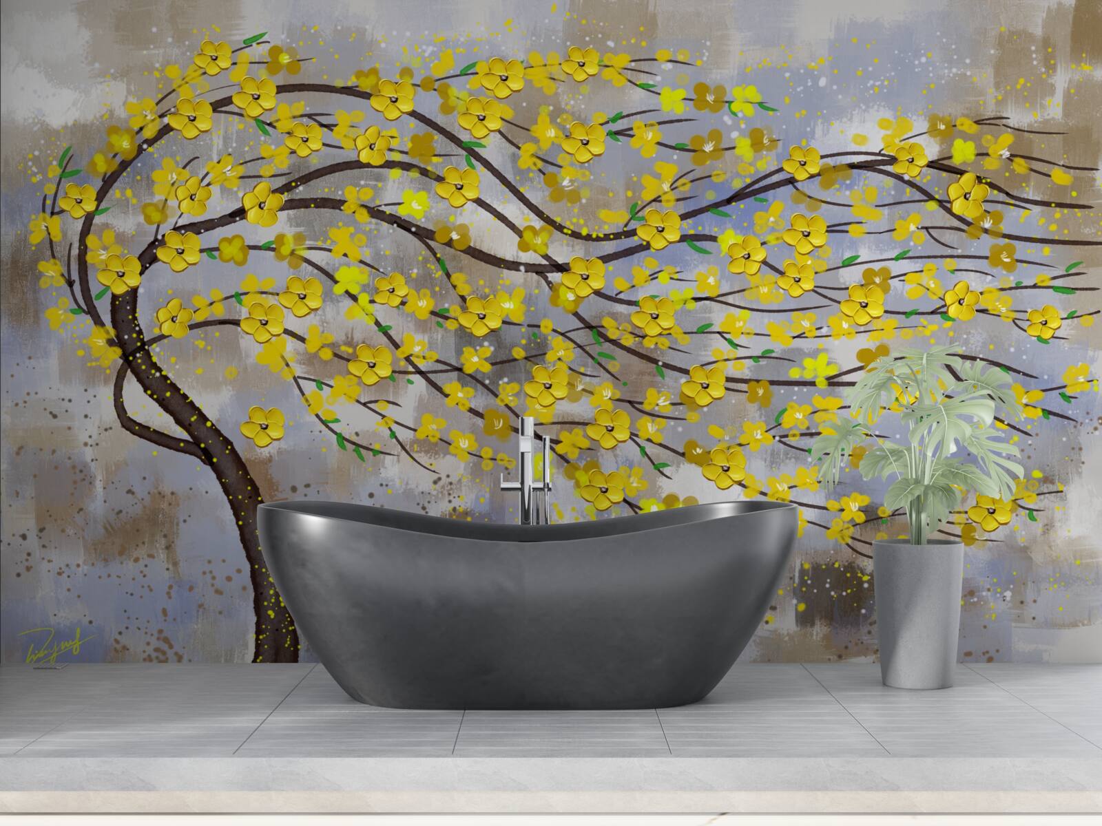 Fototapeta jesienne drzewo kołysze się w podmuchach wiatru