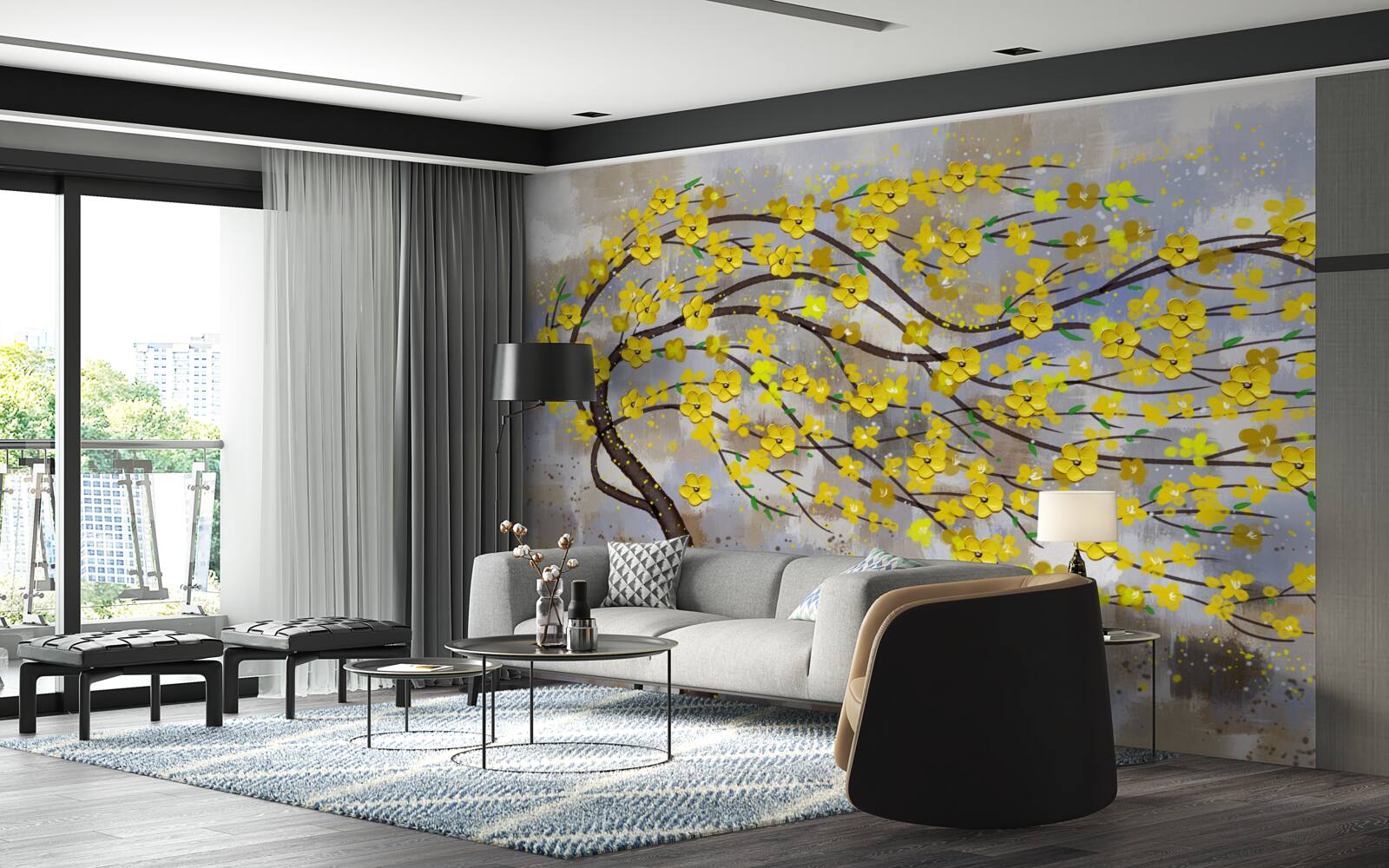 Fototapeta jesienne drzewo kołysze się w podmuchach wiatru