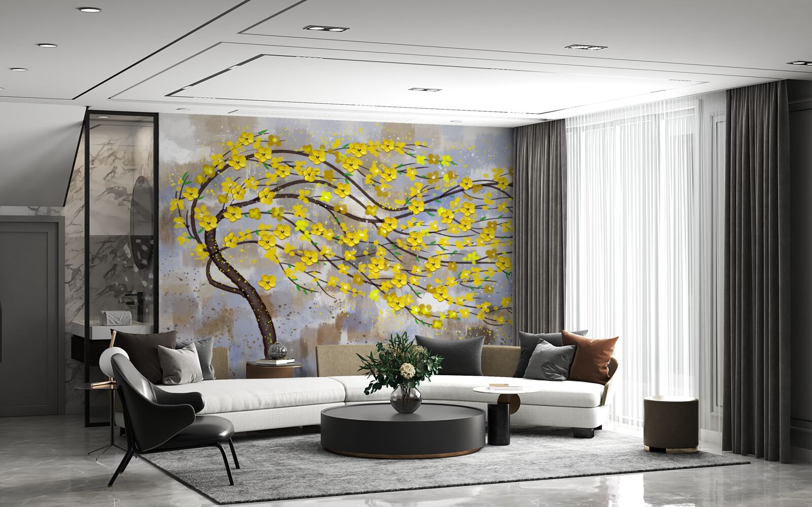 Fototapeta jesienne drzewo kołysze się w podmuchach wiatru