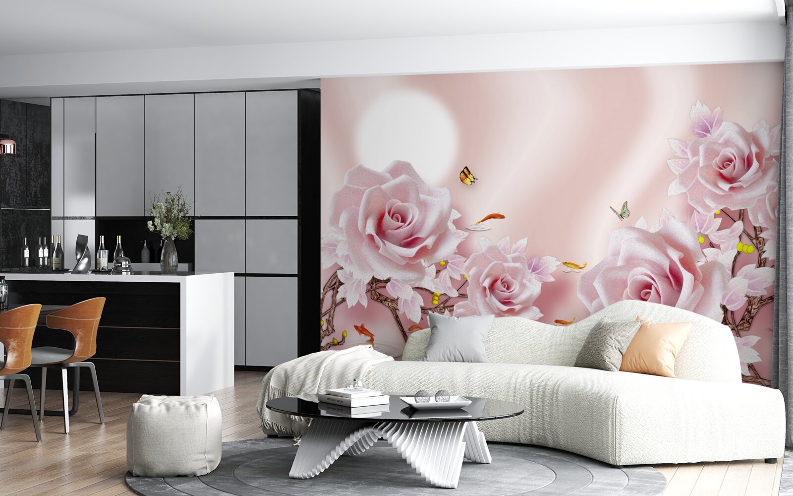 Fototapeta zestaw różowych pąków na jedwabiście różowym tle