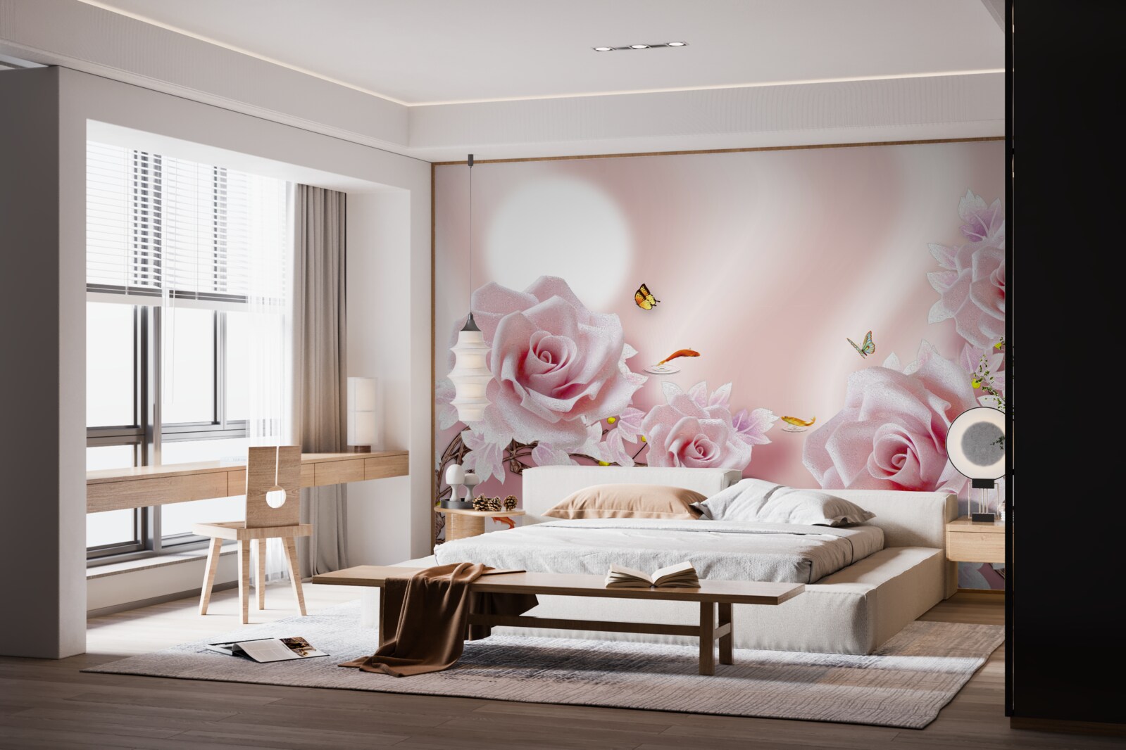 Fototapeta zestaw różowych pąków na jedwabiście różowym tle