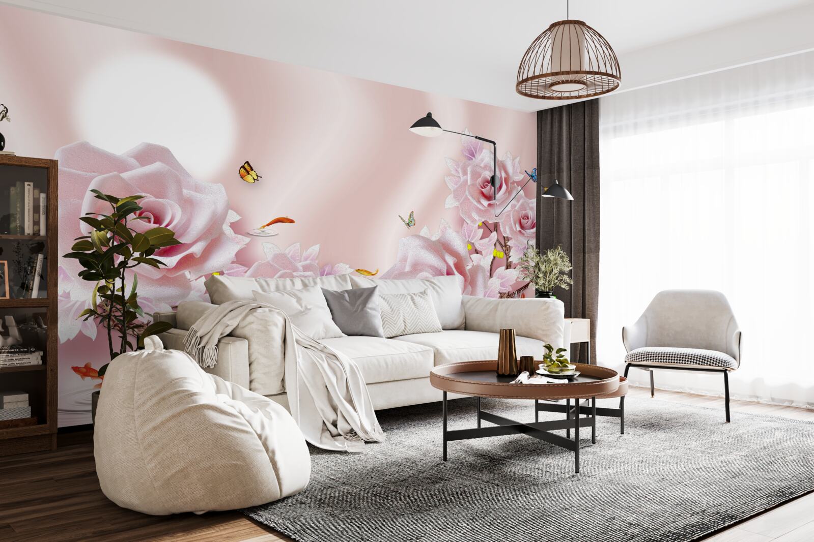 Fototapeta zestaw różowych pąków na jedwabiście różowym tle