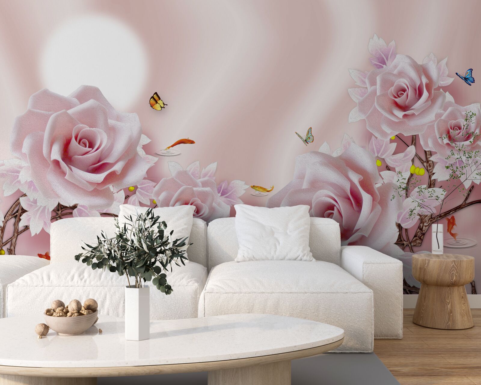 Fototapeta zestaw różowych pąków na jedwabiście różowym tle