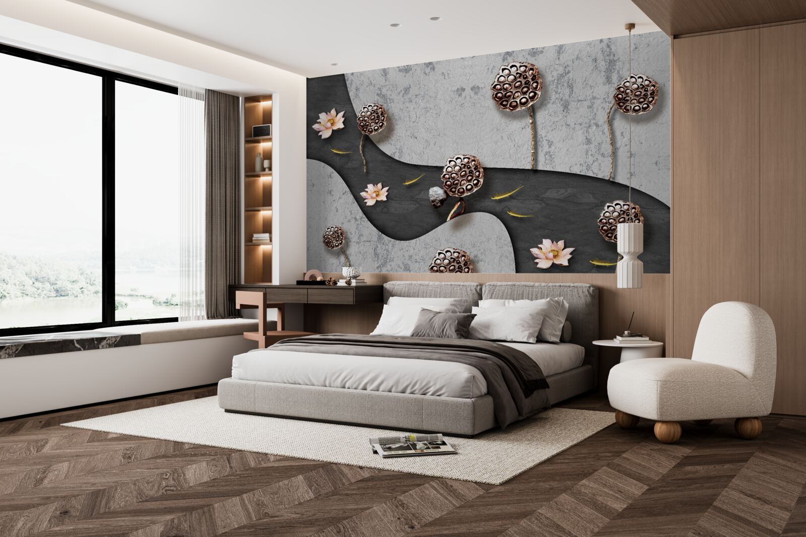 Fototapeta abstrakcyjna ścieżka usiana kwiatami na polu