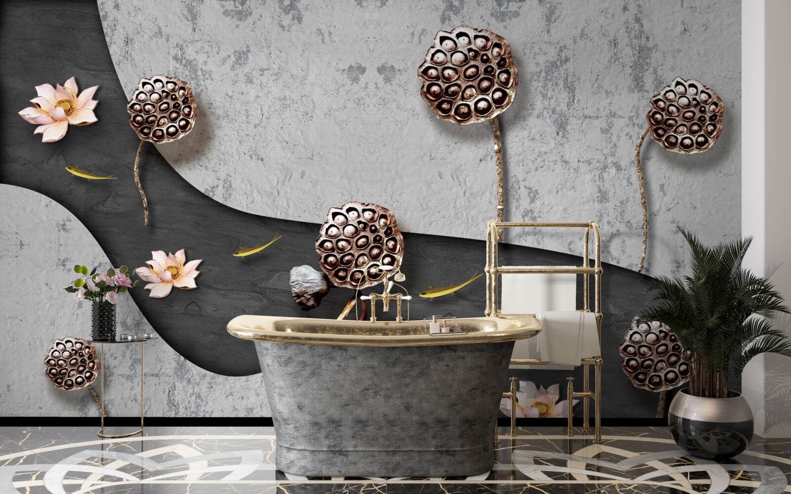 Fototapeta abstrakcyjna ścieżka usiana kwiatami na polu