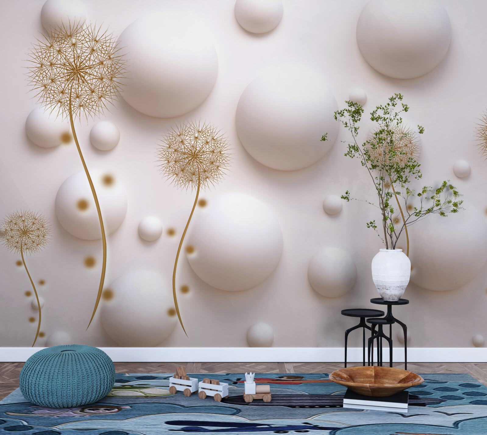 Fototapeta Śnieżnobiałe perły w kształcie koła i złote mlecze