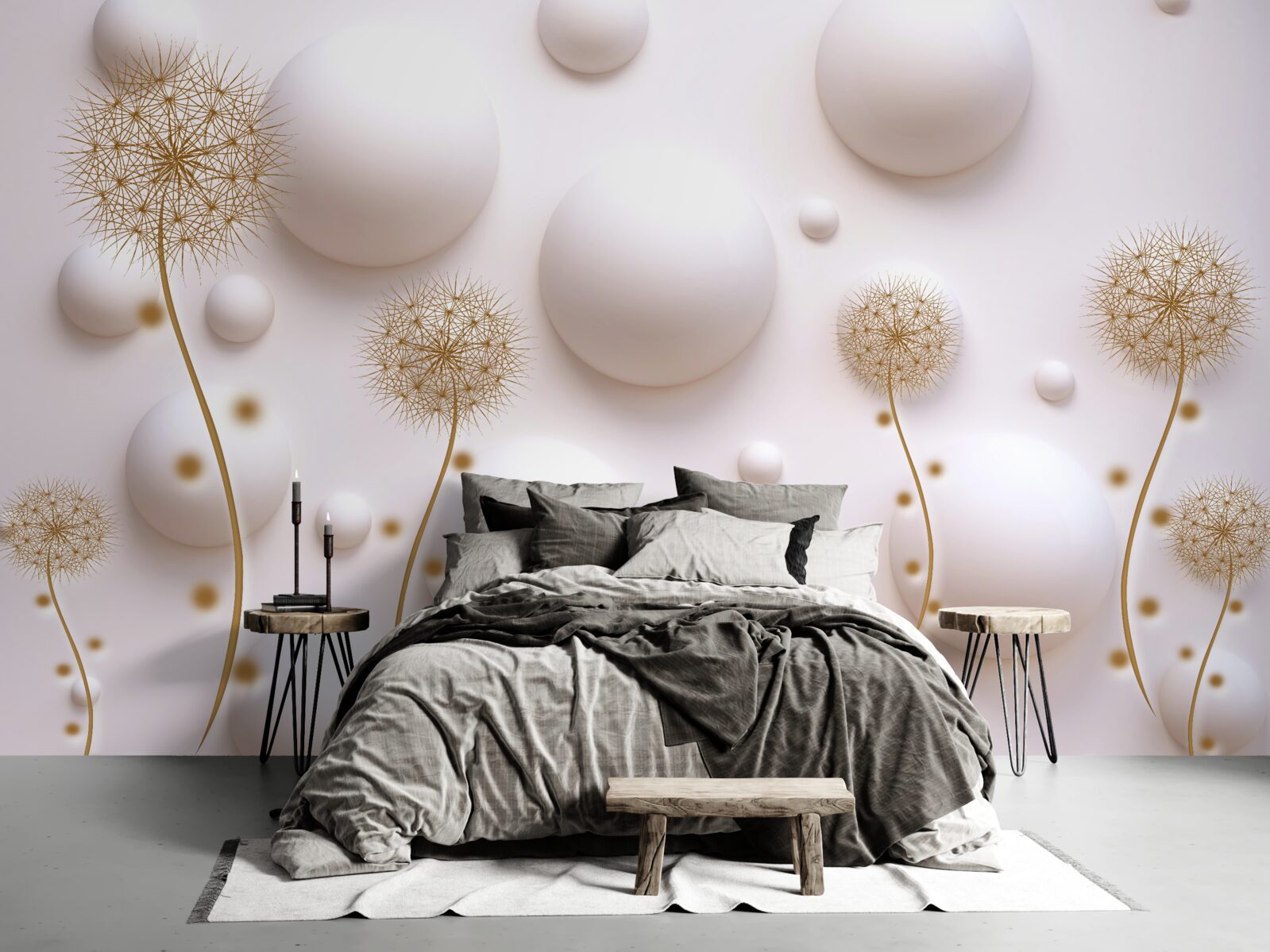 Fototapeta Śnieżnobiałe perły w kształcie koła i złote mlecze