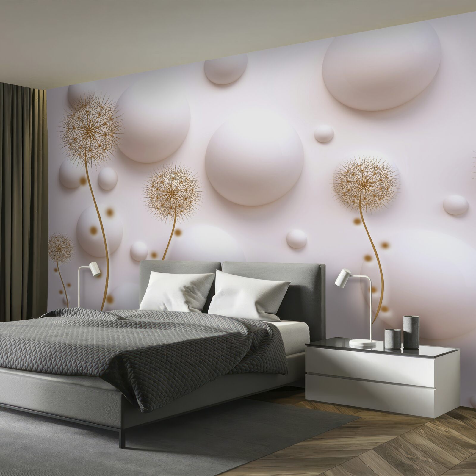 Fototapeta Śnieżnobiałe perły w kształcie koła i złote mlecze