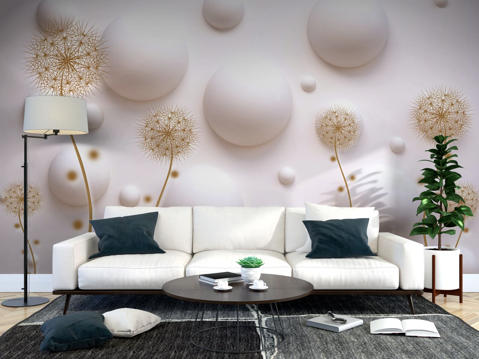 Fototapeta Śnieżnobiałe perły w kształcie koła i złote mlecze