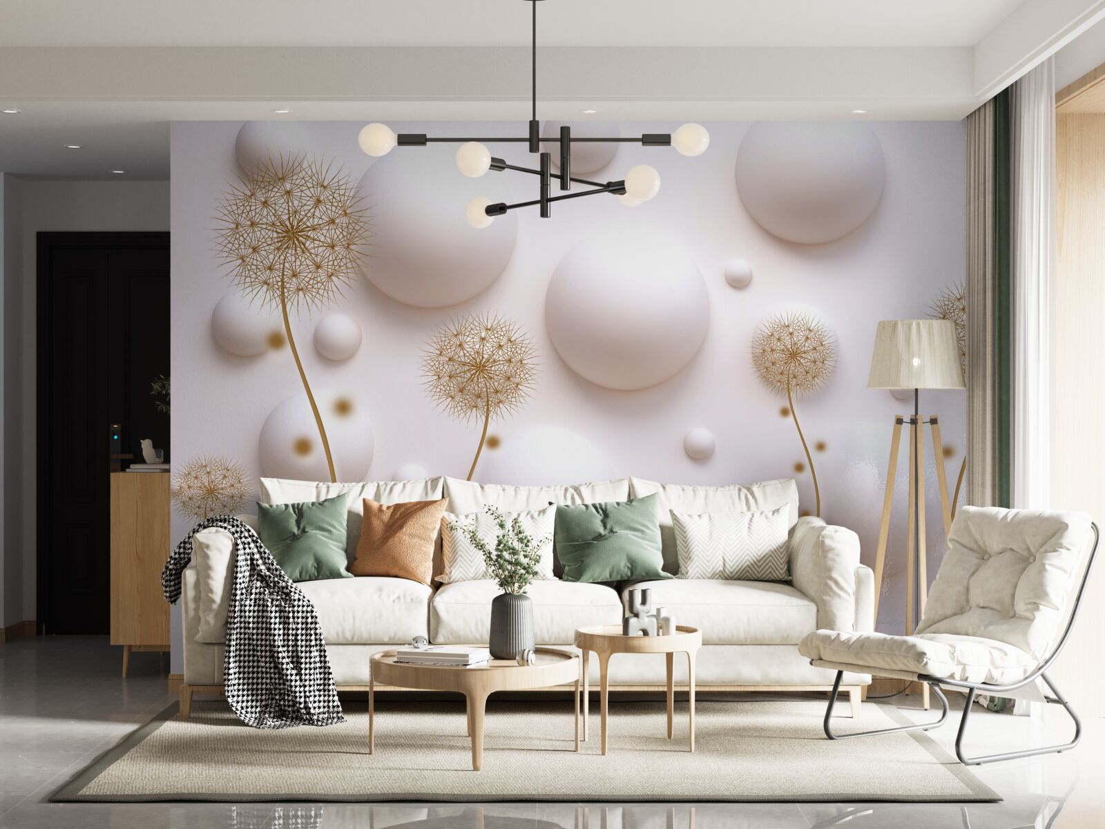 Fototapeta Śnieżnobiałe perły w kształcie koła i złote mlecze