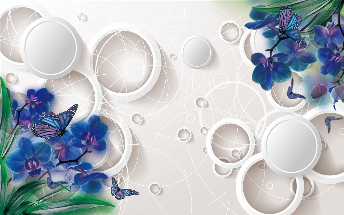 Fototapeta geometryczne tło ozdobione jest niebieskimi gałązkami orchidei