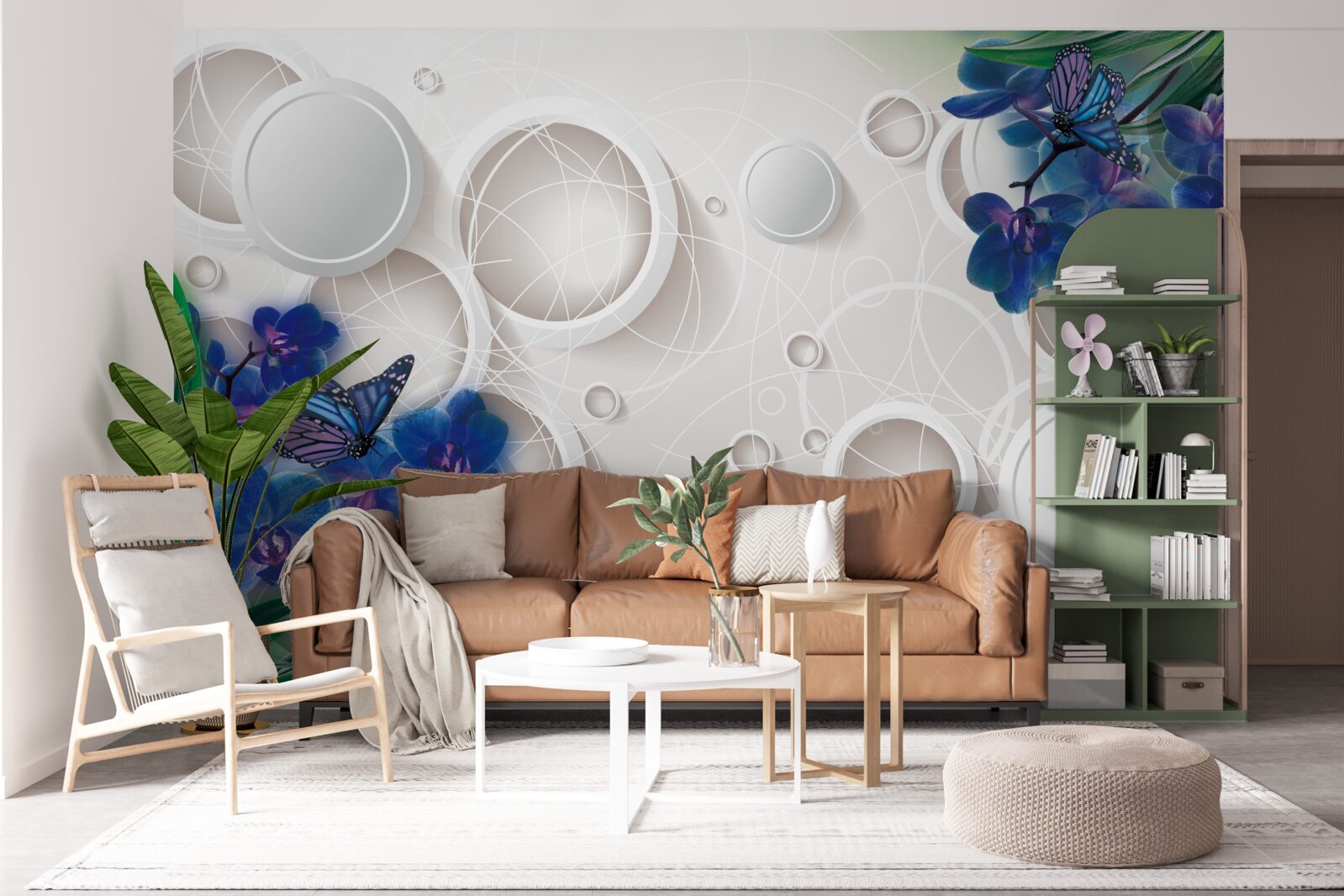 Fototapeta geometryczne tło ozdobione jest niebieskimi gałązkami orchidei