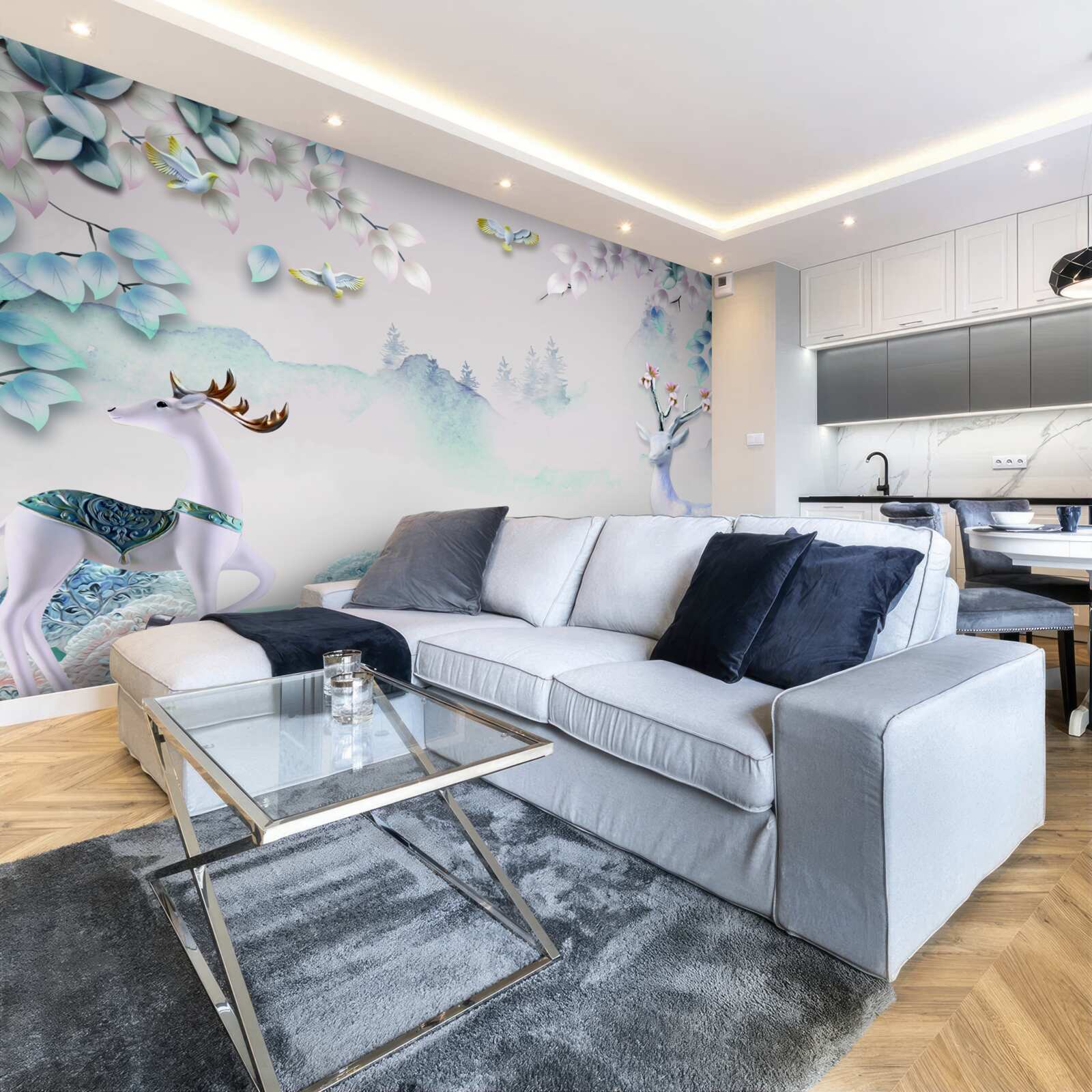 Fototapeta jeleń wędruje w gęstej mgle