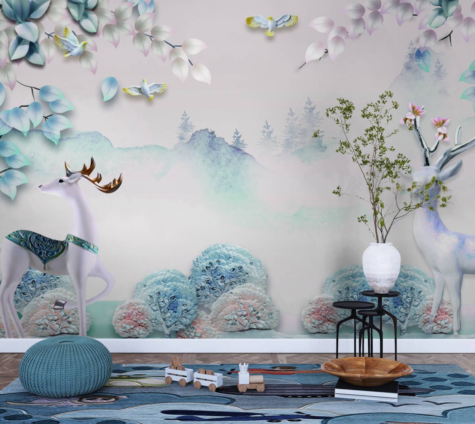 Fototapeta jeleń wędruje w gęstej mgle