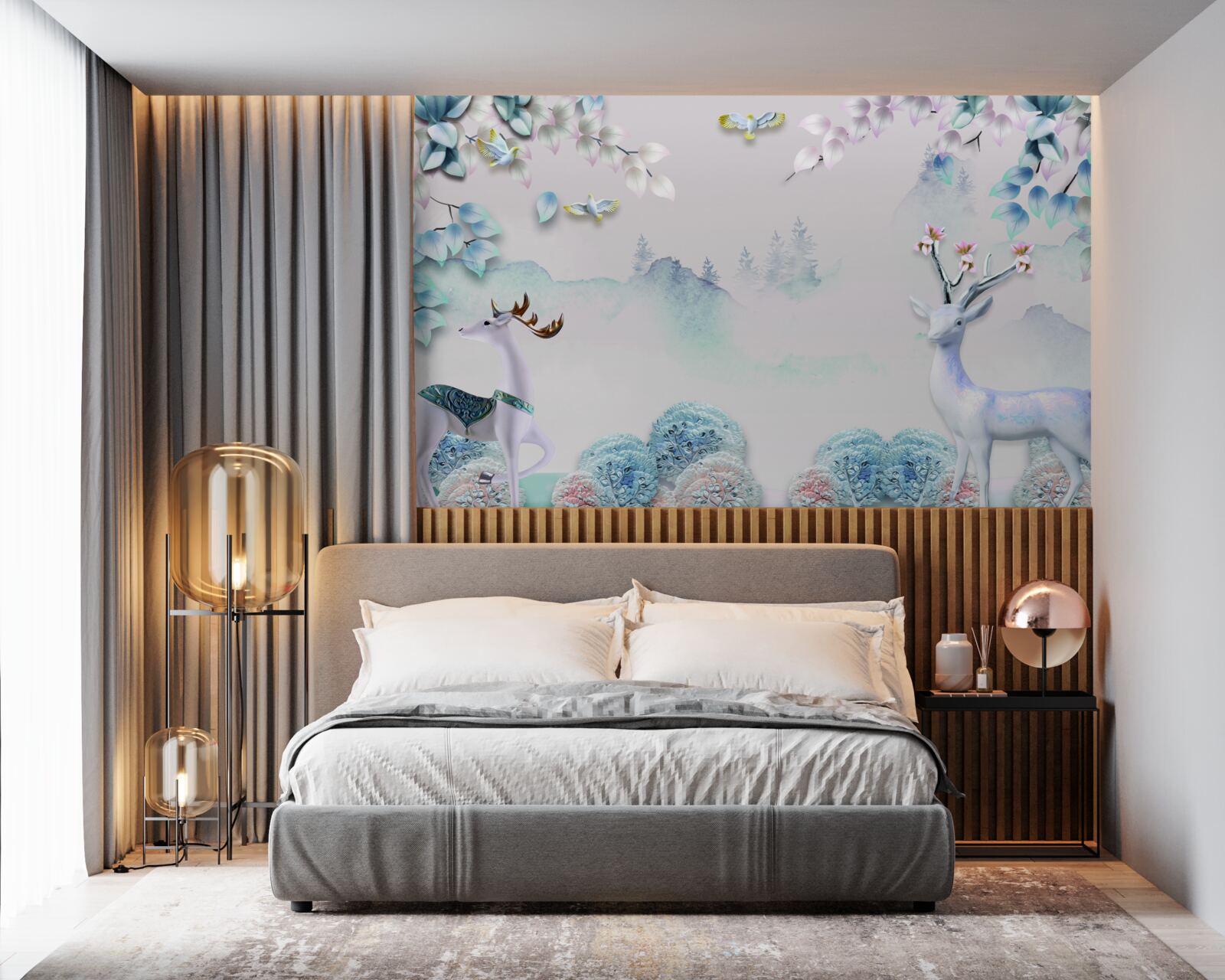 Fototapeta jeleń wędruje w gęstej mgle