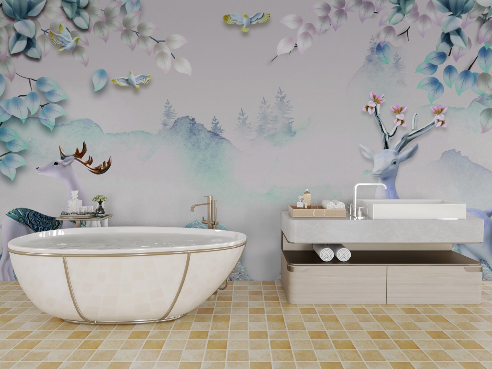 Fototapeta jeleń wędruje w gęstej mgle