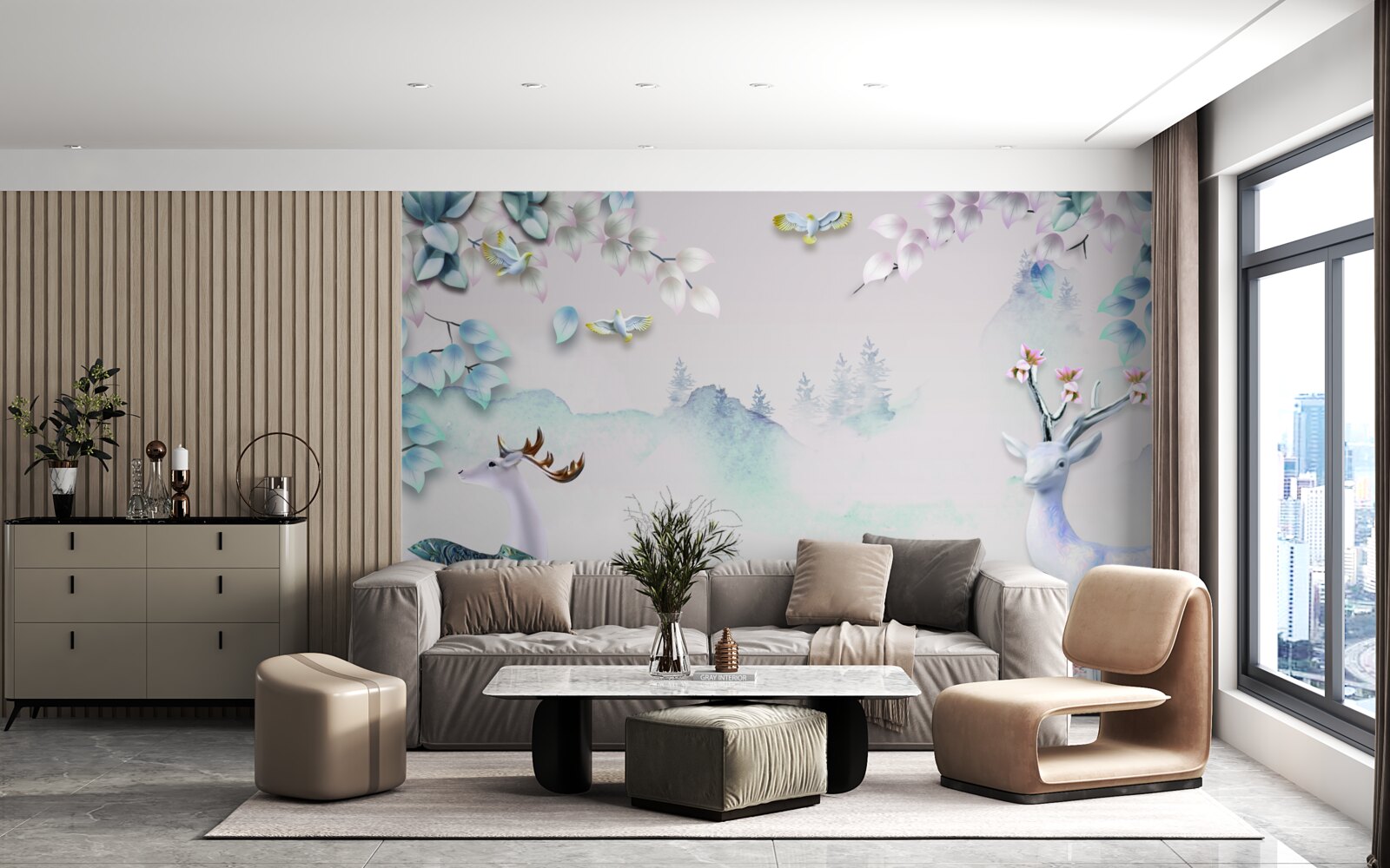 Fototapeta jeleń wędruje w gęstej mgle