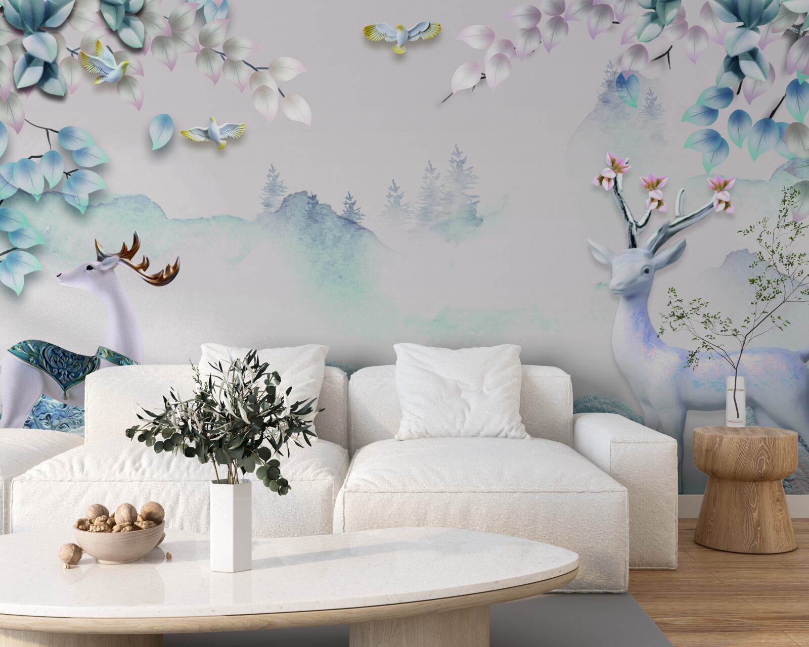 Fototapeta jeleń wędruje w gęstej mgle