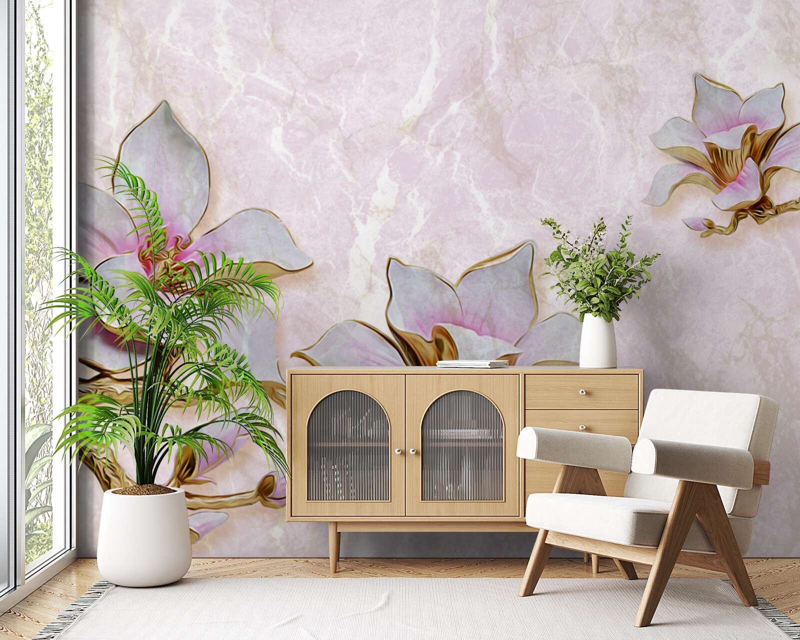 Fototapeta Śnieżnobiałe gałęzie magnolii na delikatnym tle