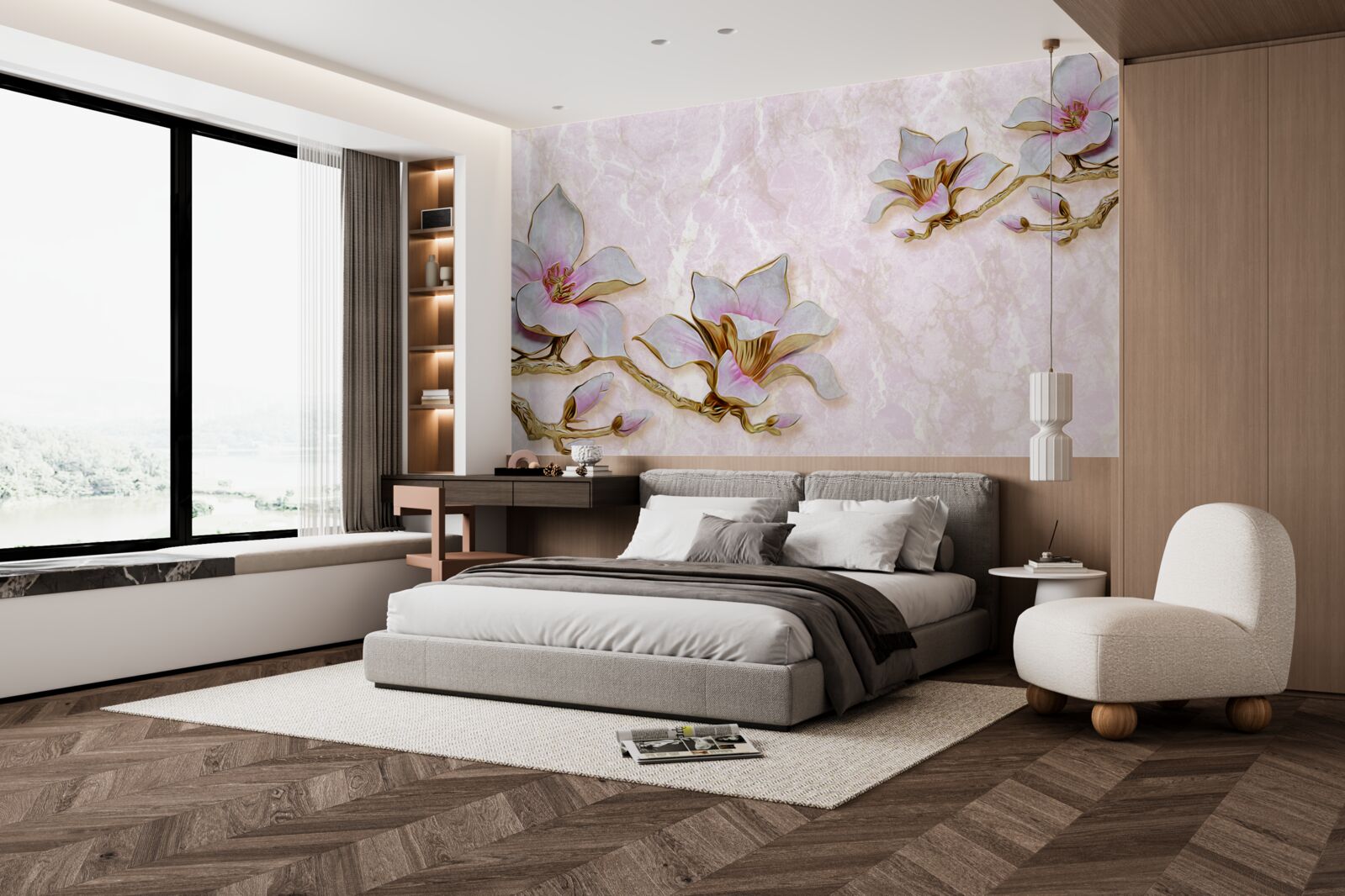 Fototapeta Śnieżnobiałe gałęzie magnolii na delikatnym tle