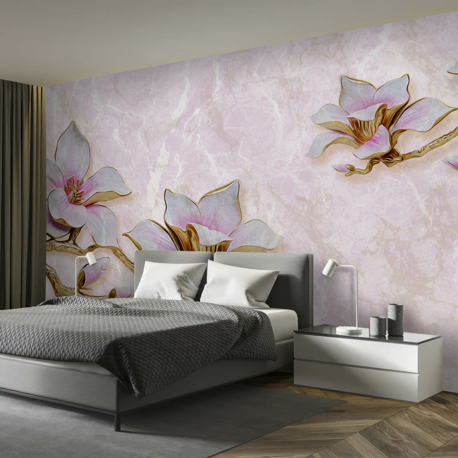 Fototapeta Śnieżnobiałe gałęzie magnolii na delikatnym tle