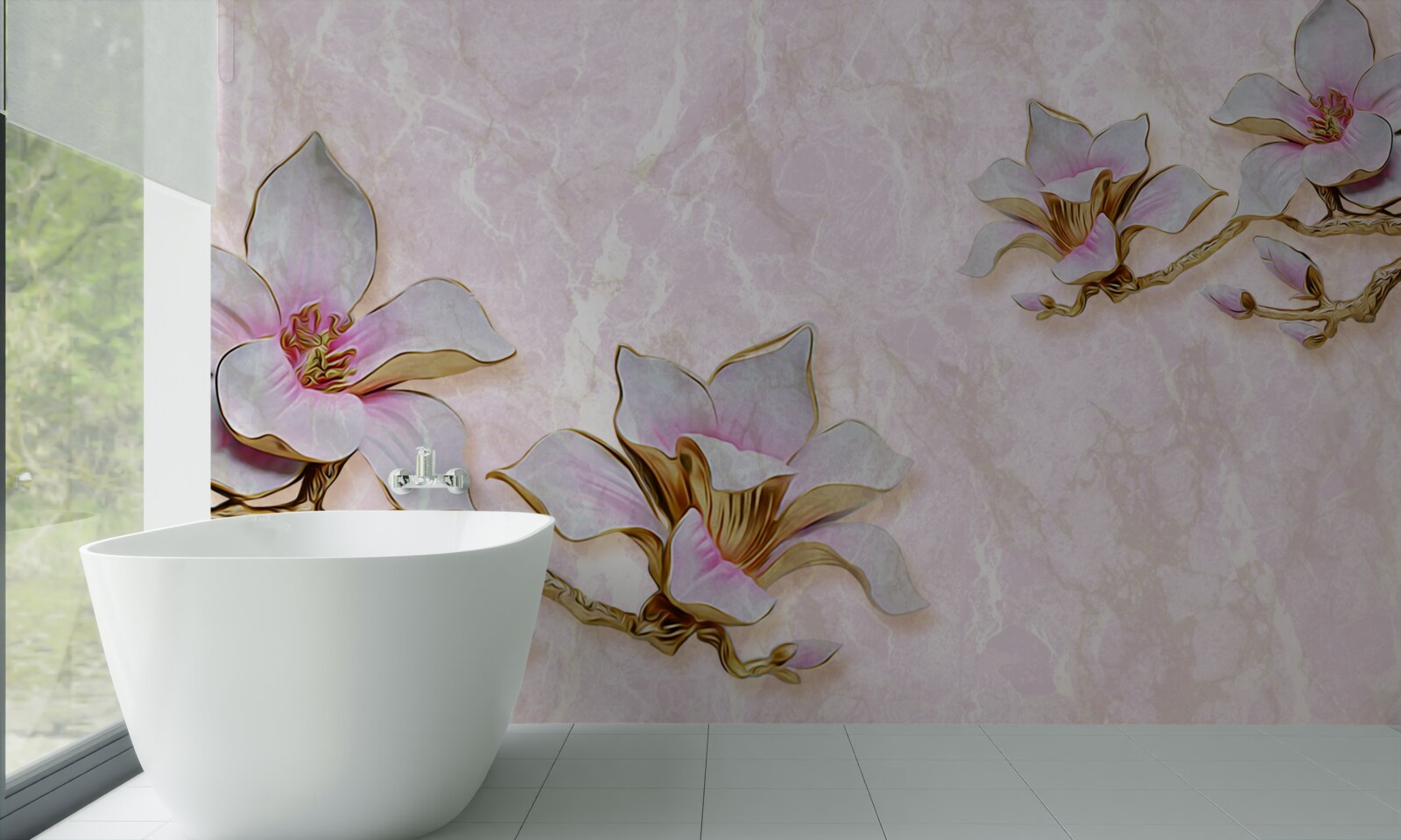 Fototapeta Śnieżnobiałe gałęzie magnolii na delikatnym tle