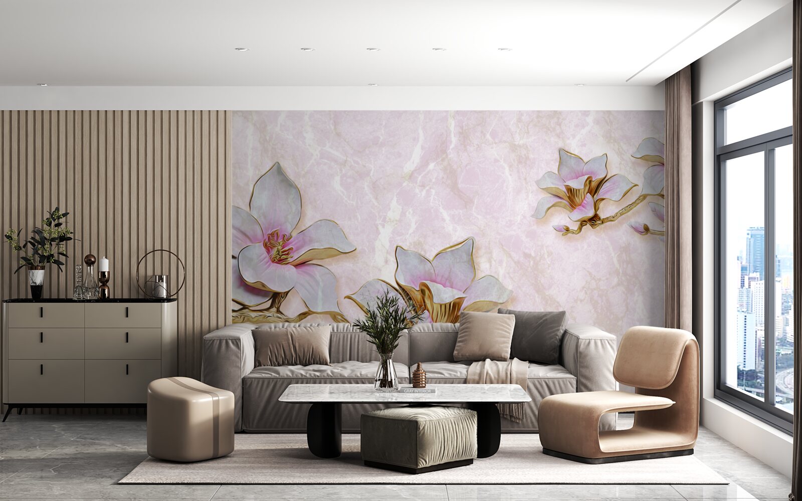 Fototapeta Śnieżnobiałe gałęzie magnolii na delikatnym tle