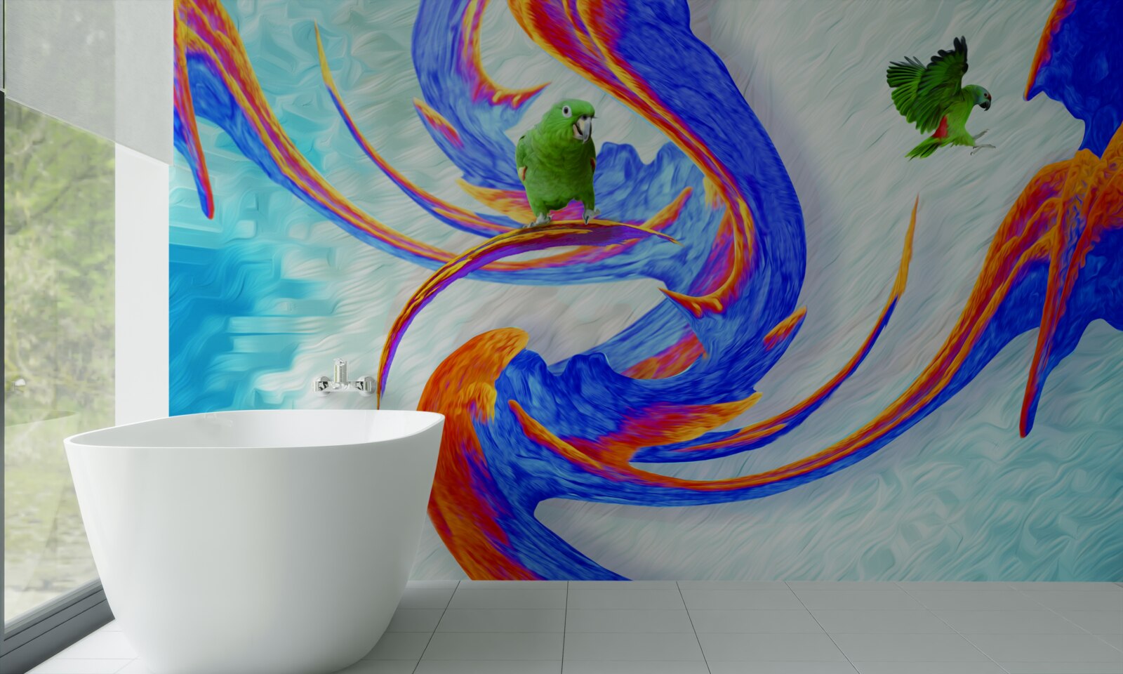 Fototapeta abstrakcja papug na drzewie