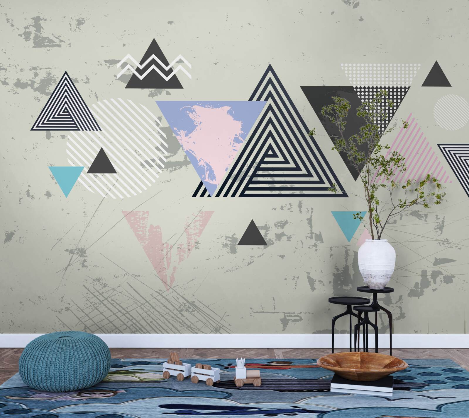 Fototapeta trójkątne kształty na szarym tle