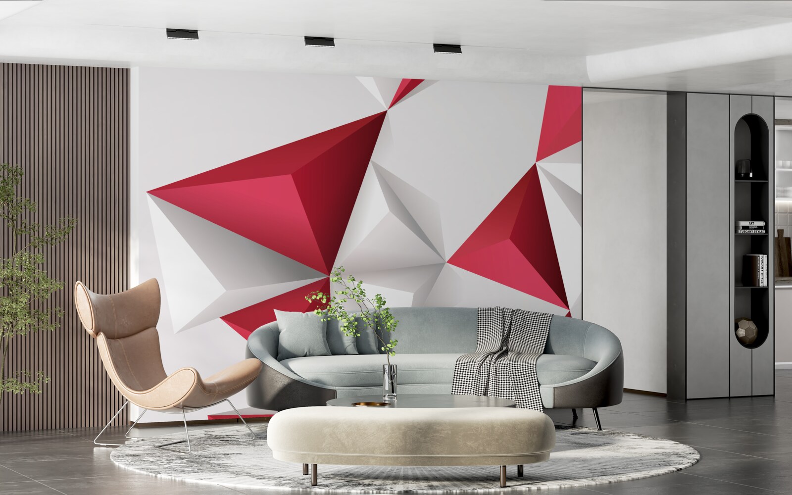 Fototapeta trójkąty w kolorach białym i czerwonym z objętością