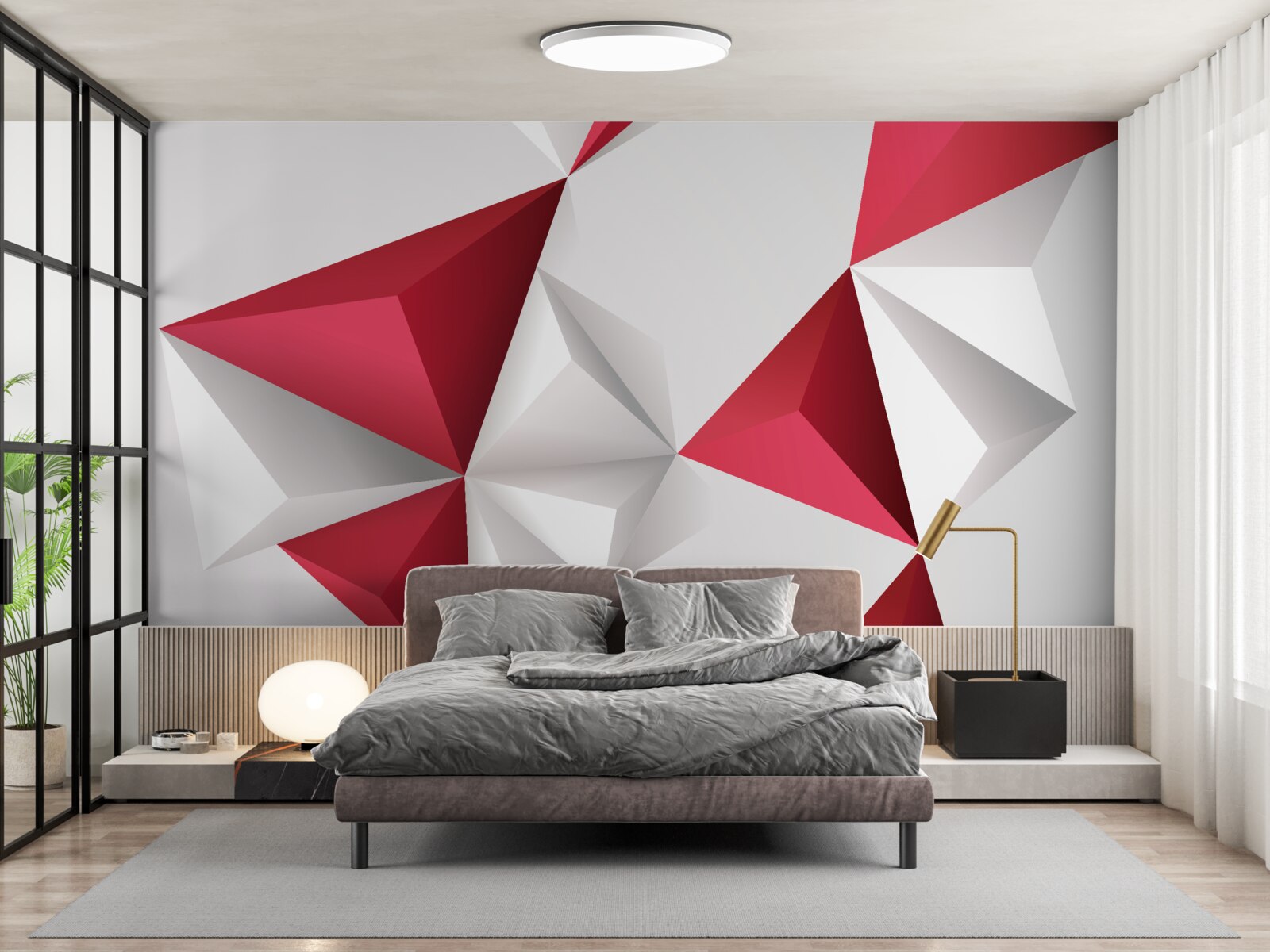 Fototapeta trójkąty w kolorach białym i czerwonym z objętością