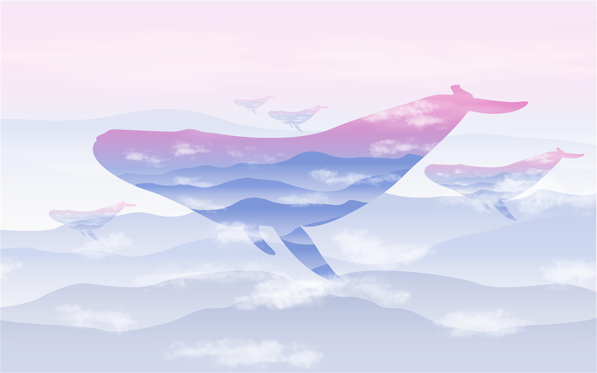 Fototapeta wieloryb szybujący wśród chmur