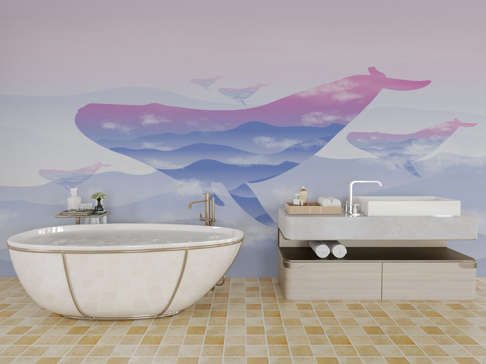 Fototapeta wieloryb szybujący wśród chmur